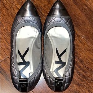 Pewter quilted flat shoes